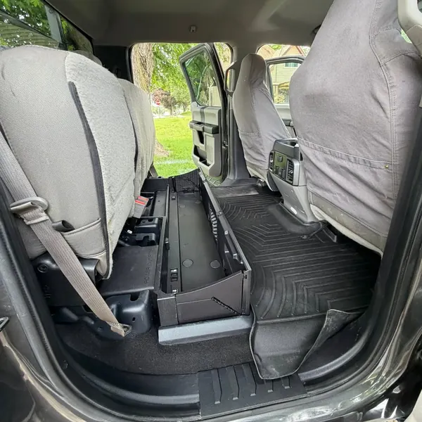 Clean back seat and floor liner of a pickup after an interior detail